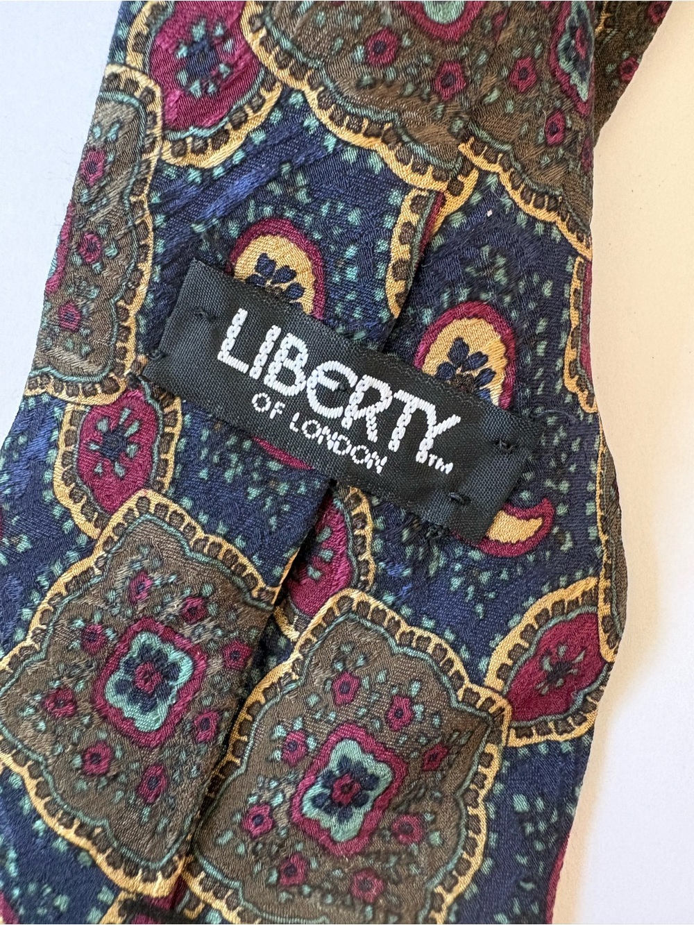 VNTG Liberty Of London Blue Green Tie 100% Silk USA Paisley Medallion Career - Picture 4 of 7